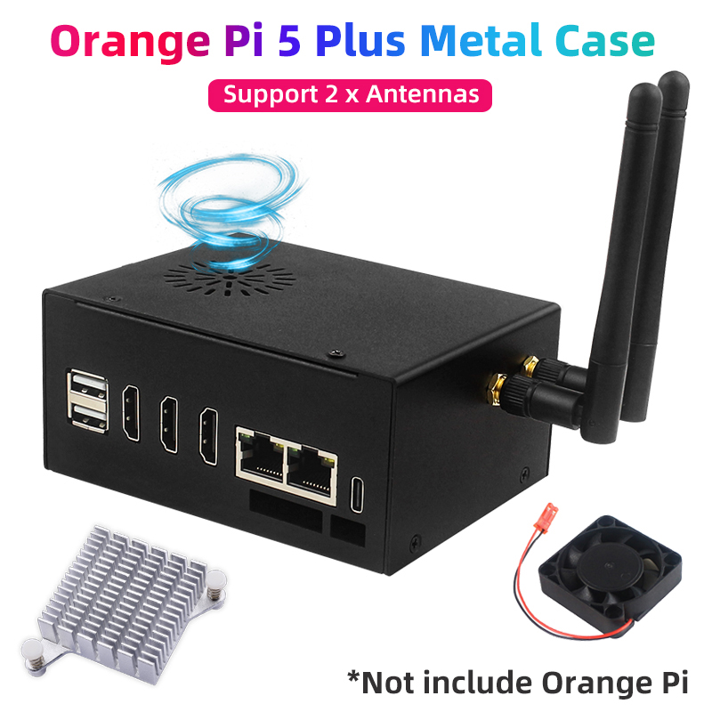 Orange Pi 5 Plus 16Gb - กล่องโลหะสีส้ม Pi 5 plus พร้อมแผงระบายความร้อนอลูมิเนียม4040พัดลมทำความเย็นอุปกรณ์เสริม2เสาอากาศ WiFi6